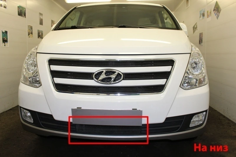 Защитная сетка радиатора низ для Hyundai H-1 (Starex) II Рестайлинг Черный Стрелка 11 HH1.15.bot.black