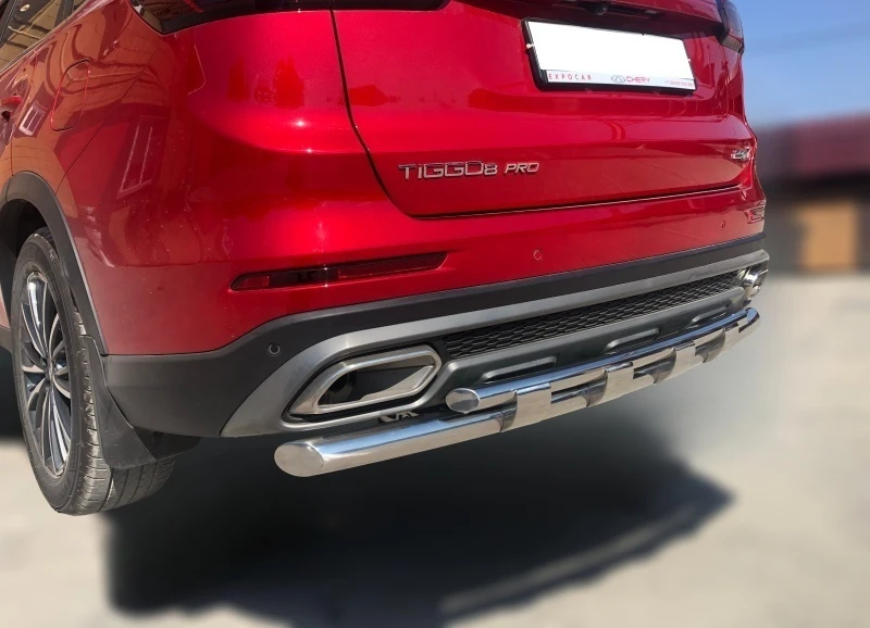 Защита заднего бампера двойная с перемычками d60/42 мм для Chery Tiggo 8 Pro  Юко CTGP.8.21.25