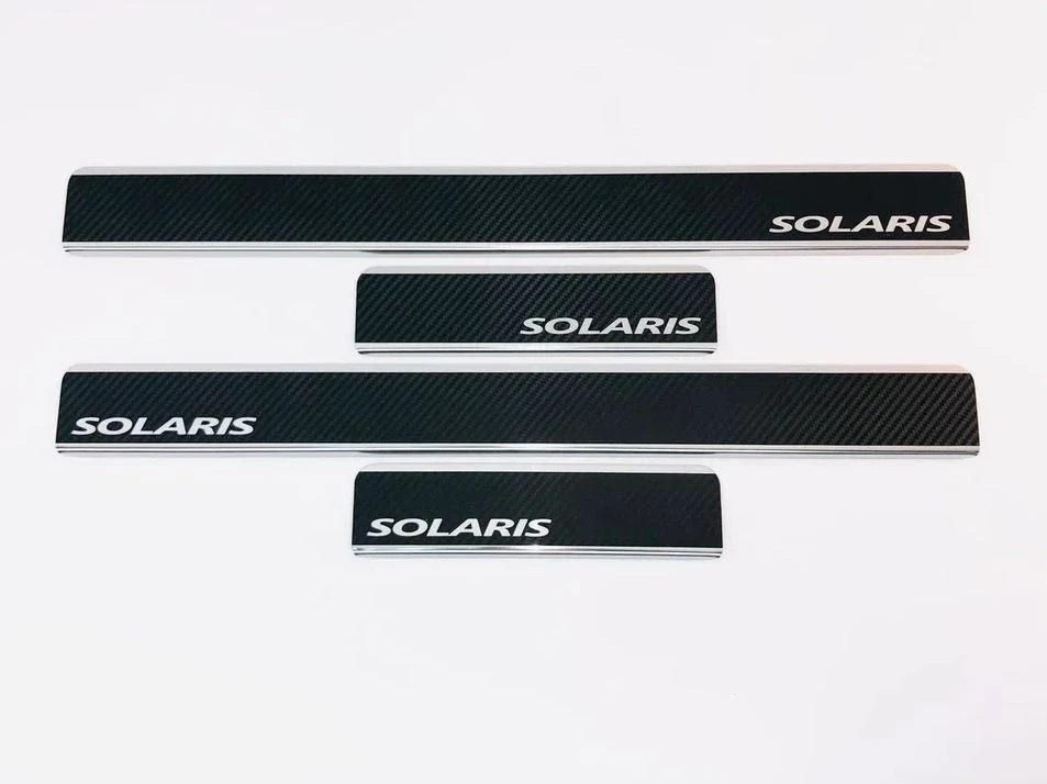 Накладки на пороги нержавеющая сталь под карбон 4шт. для Hyundai Solaris I