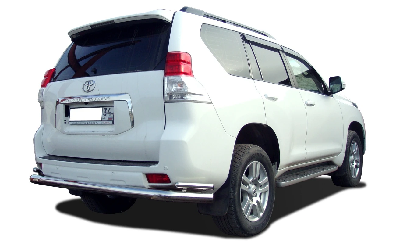Защита заднего бампера угловая большая двойная d76/42 мм для Toyota Land Cruiser Prado 150 Series Рестайлинг 1  Юко TLCP150.14.21
