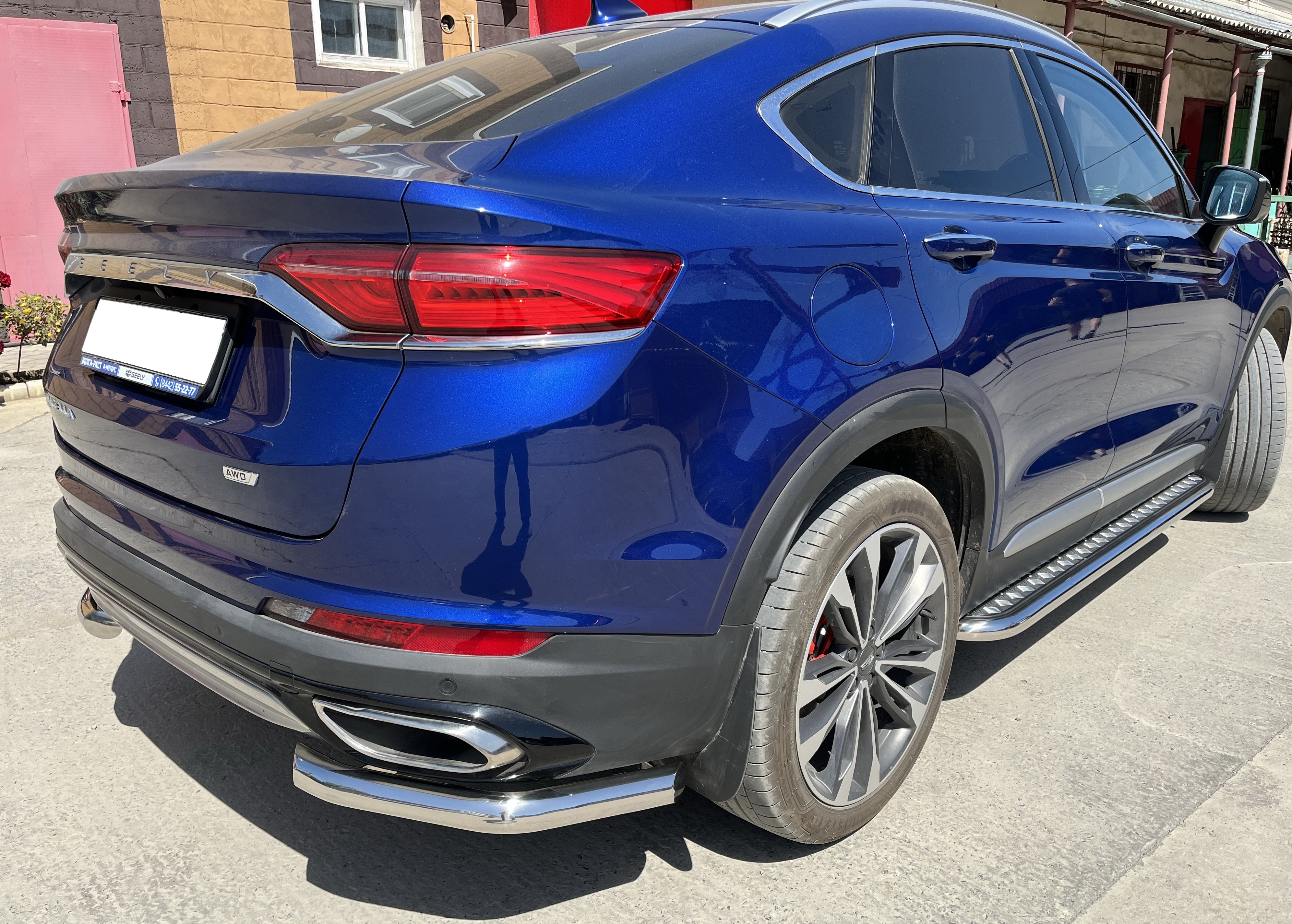 Защита заднего бампера угловая d60 мм для Geely Tugella I