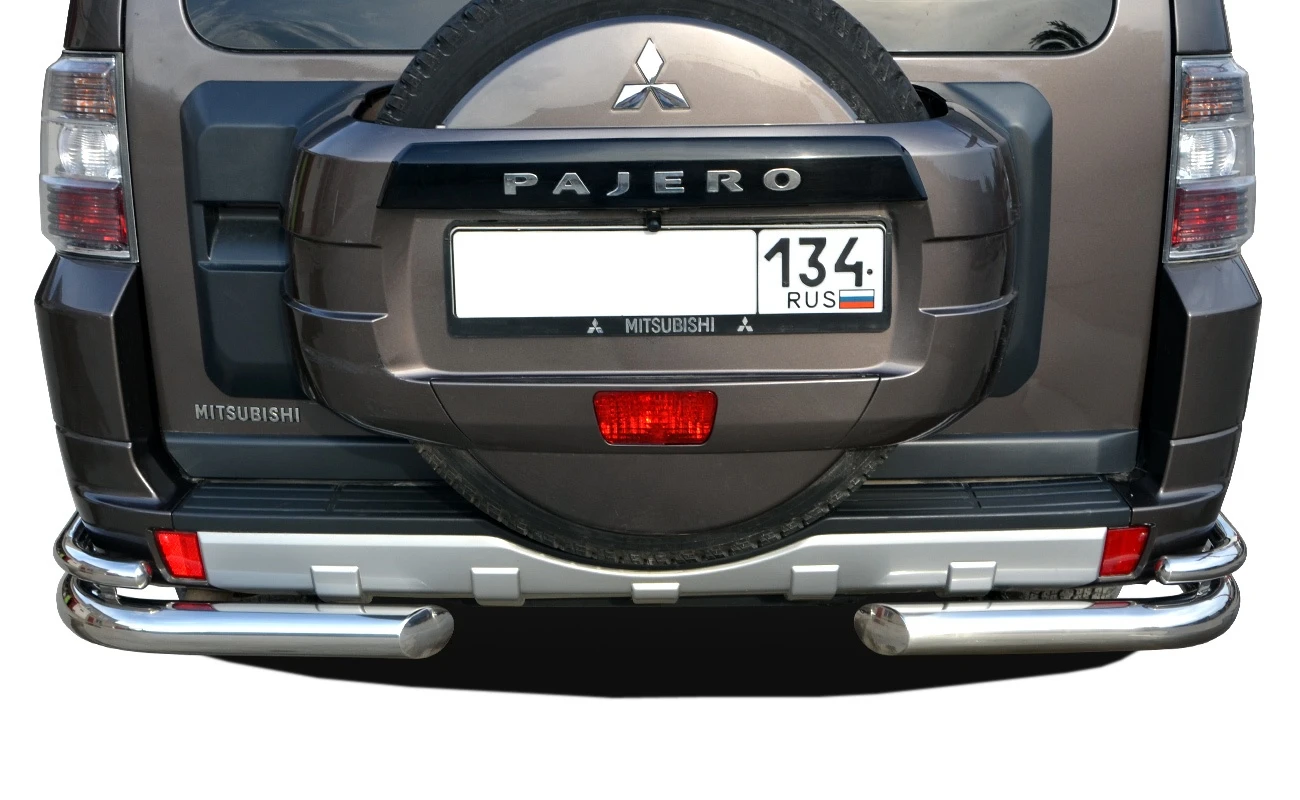 Защита заднего бампера двойная угловая d76/42 мм для Mitsubishi Pajero IV  Юко MSP4.06.20