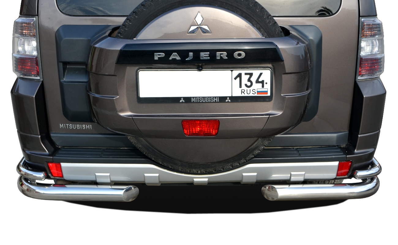 Защита заднего бампера двойная угловая d76/42 мм для Mitsubishi Pajero IV Рестайлинг 2