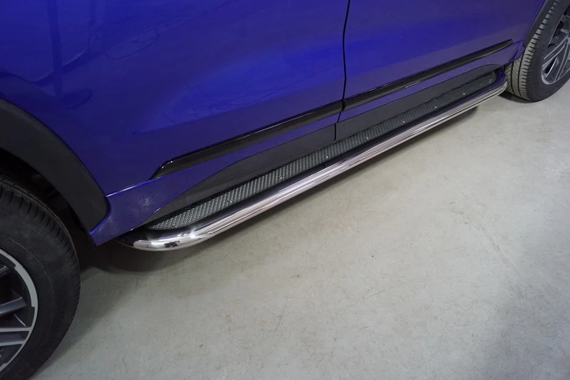 Пороги с площадкой (нерж. лист) 75х42 мм для EXEED LX I Рестайлинг