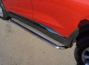 Пороги с площадкой (нерж. лист) 75х42 мм для Hyundai Santa Fe IV Серый ТСС HYUNSF18-23
