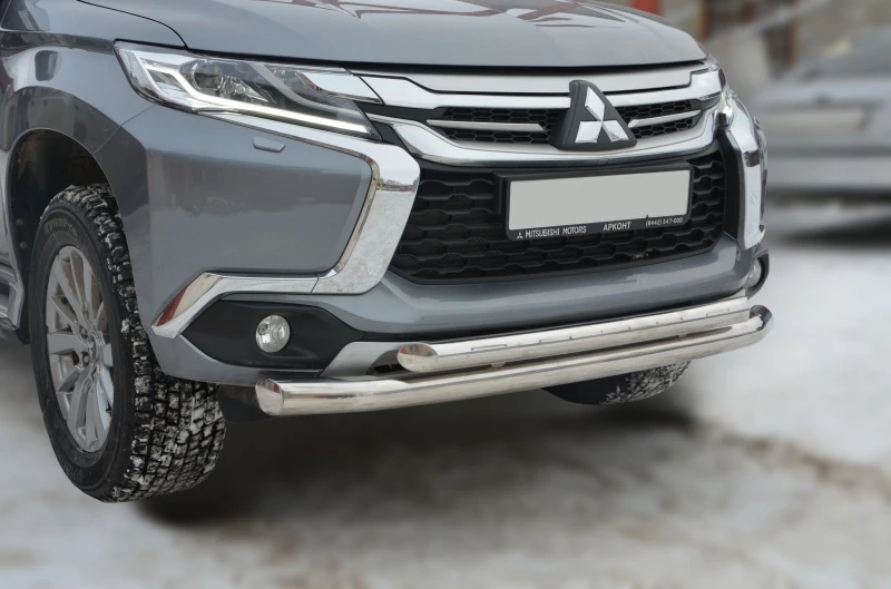 Защита переднего бампера двойная d76/60 мм для Mitsubishi Pajero Sport III  Юко MSPS.17.03