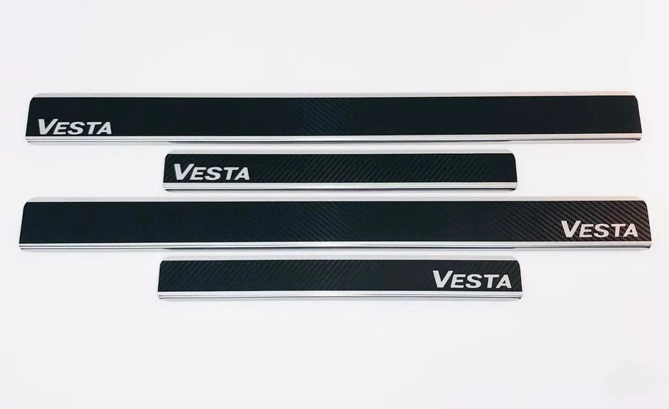 Накладки на пороги нержавеющая сталь под карбон 4шт. для LADA (ВАЗ) Vesta I Рестайлинг
