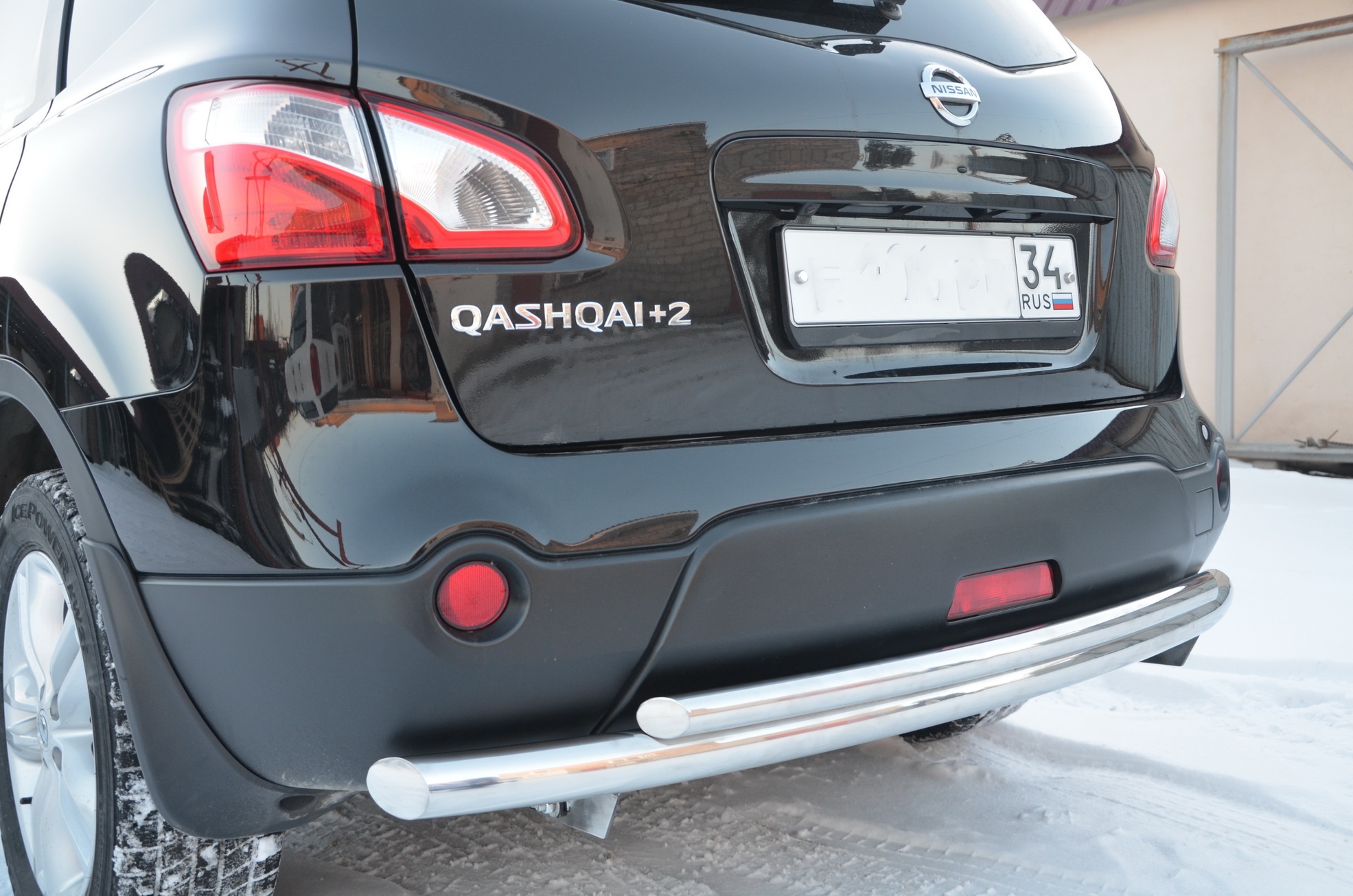 Защита заднего бампера двойная d60/42 мм для Nissan Qashqai+2 I