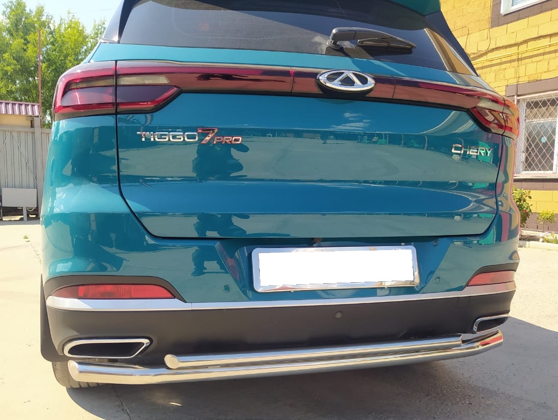 Защита заднего бампера двойная d60/42 мм для Chery Tiggo 7 Pro Max