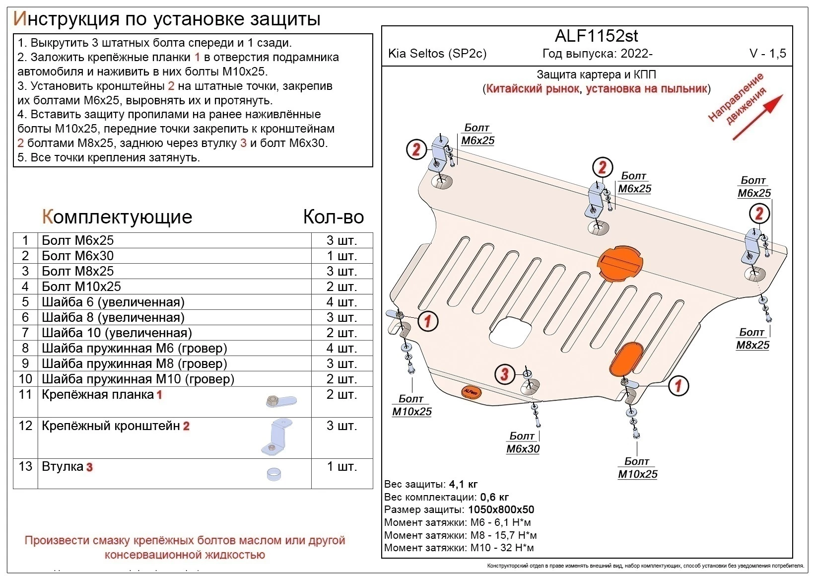 Защита картера и КПП для Kia Seltos I Рестайлинг
