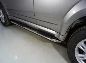 Пороги овальные гнутые с накладкой 75х42 мм для Haval H5 I