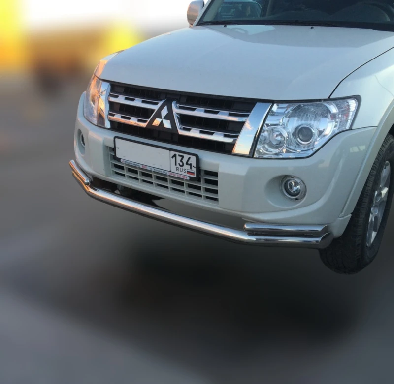 Защита переднего бампера двойная с гибами d76/42 мм для Mitsubishi Pajero IV Рестайлинг 2  Юко MSP4.12.01-71