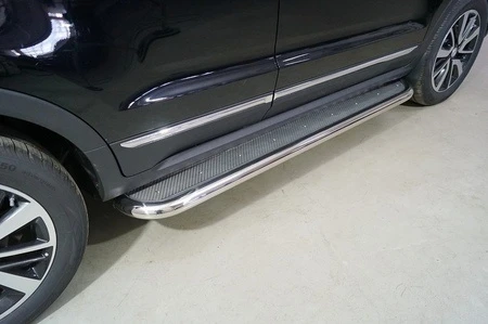 Пороги с площадкой (нерж. лист) 60,3 мм для Changan CS55 I Серый ТСС CHANCS5522-18