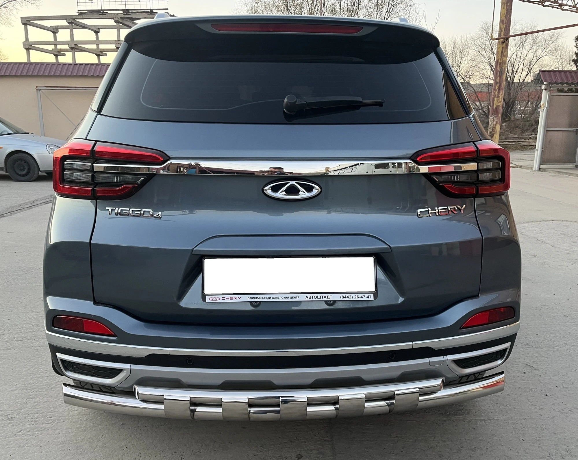 Защита заднего бампера двойная с перемычками d60/42 мм для Chery Tiggo 4 Pro I  Юко CHTGP.4.22.25