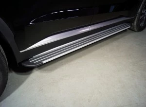 Пороги алюминиевые "Slim Line Silver" 1920 мм для Hyundai Palisade I Рестайлинг Серебрянный ТСС HYUNPAL21-19S