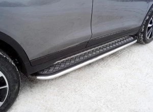 Пороги с площадкой 75х42 мм для Nissan X-Trail III Рестайлинг