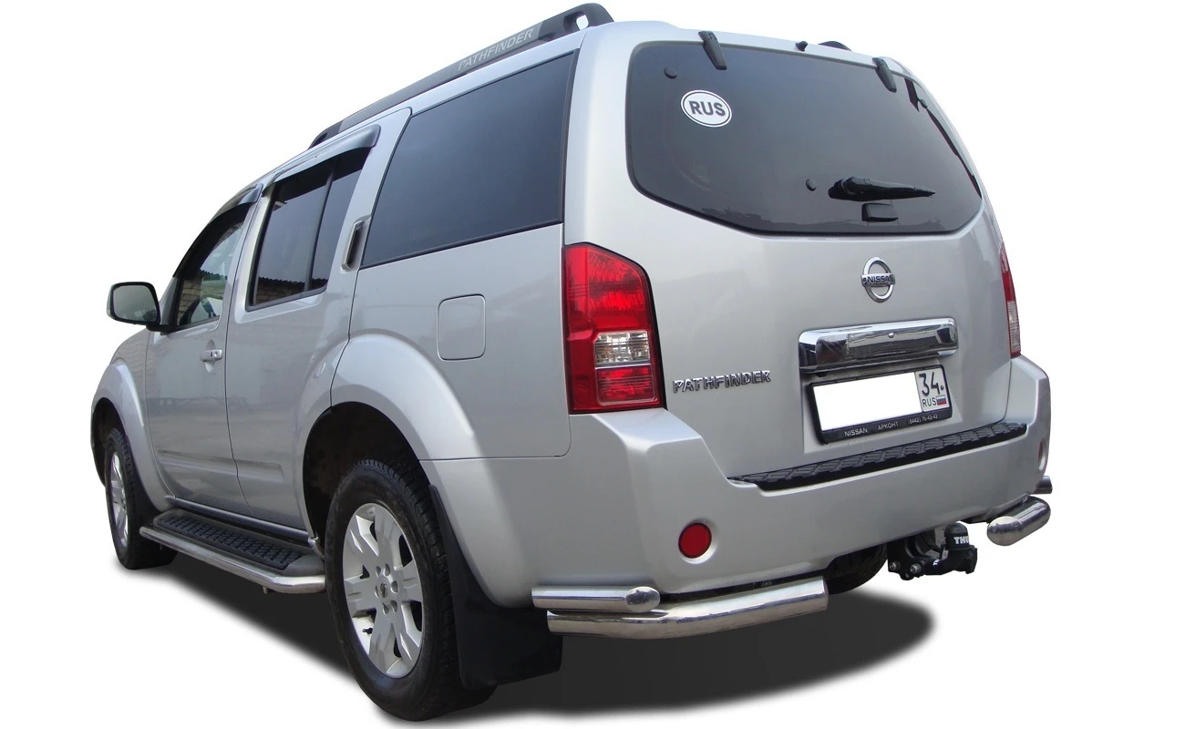 Защита заднего бампера угловая двойная d76/53 мм для Nissan Pathfinder III  Юко NPF.04.19
