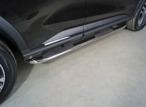 Пороги овальные гнутые с накладкой 75х42 мм для Haval F7 I Рестайлинг