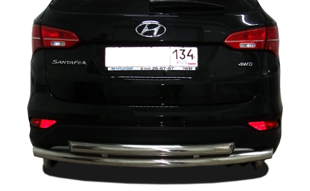 Защита заднего бампера двойная d60/42 мм для Hyundai Santa Fe III Рестайлинг  Юко HYSF.16.16