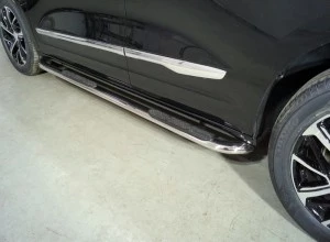 Пороги овальные гнутые с накладкой 75х42 мм для Haval Jolion I Рестайлинг