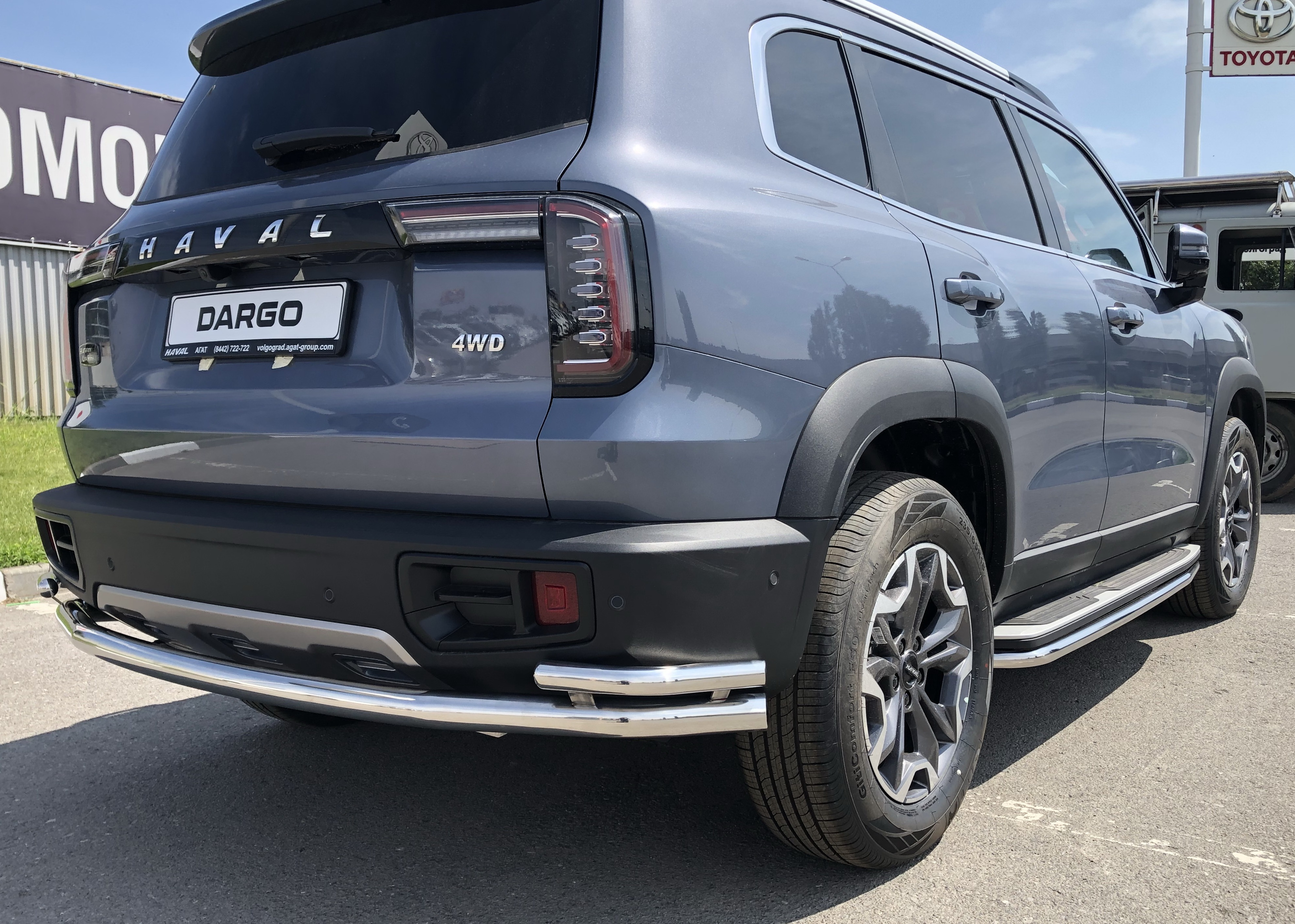 Защита заднего бампера угловая большая двойная d60/42 мм для Haval Dargo