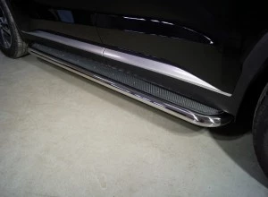 Пороги с площадкой (нерж. лист) 60,3 мм для Hyundai Palisade I Рестайлинг Серый ТСС HYUNPAL21-14