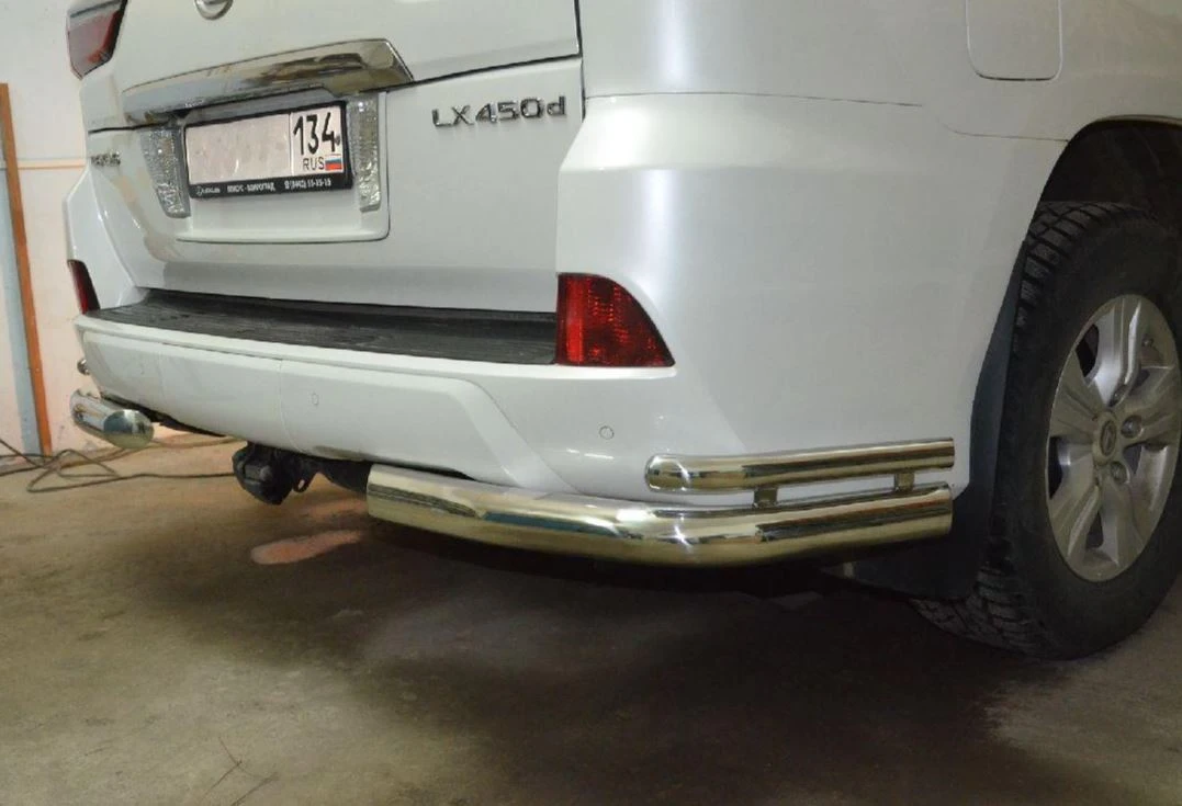 Защита заднего бампера угловая двойная d76/42 мм для Lexus LX III Рестайлинг 2  Юко LLX.450.16.20