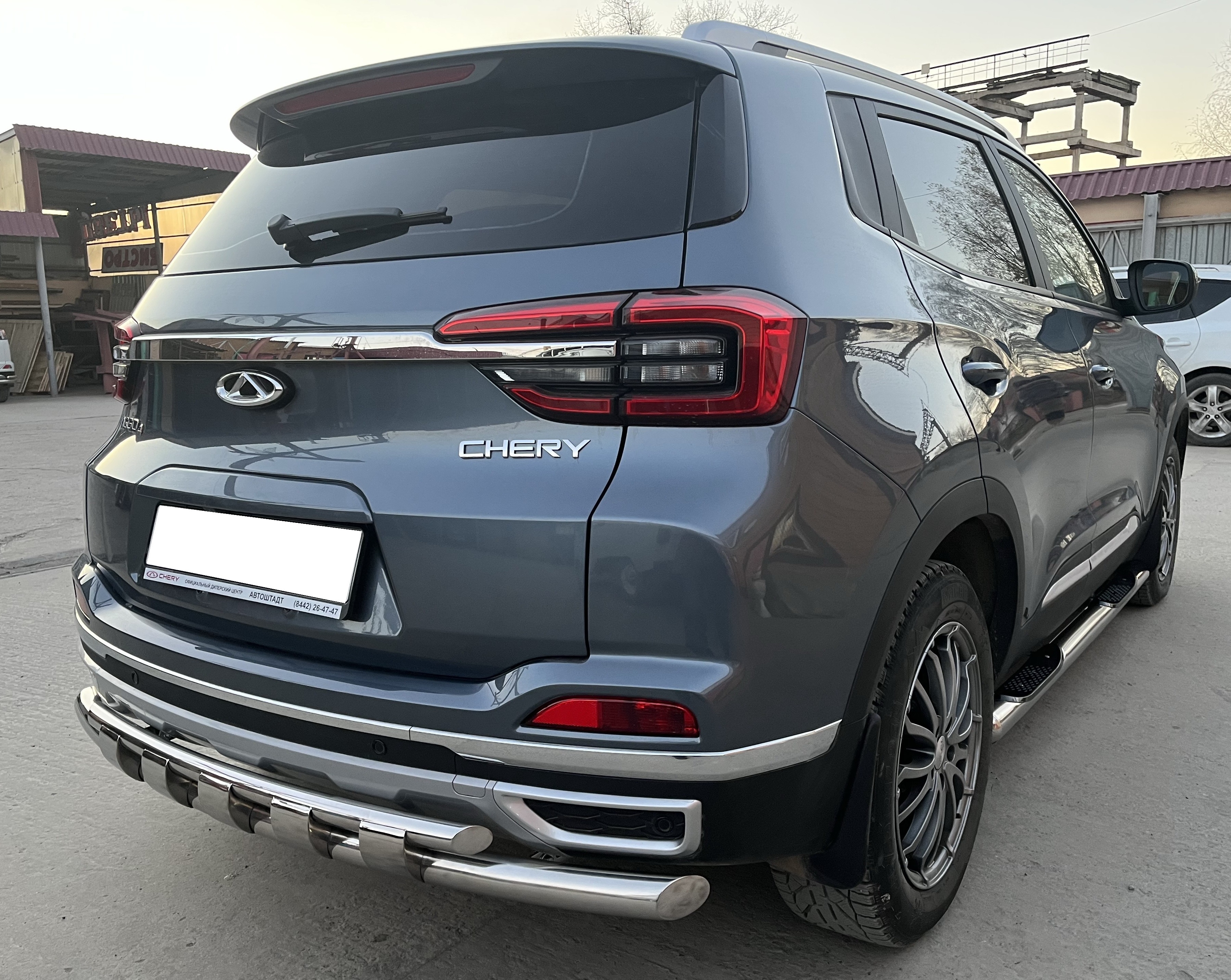 Защита заднего бампера двойная с перемычками d60/42 мм для CHERY Tiggo 4 Pro I Рестайлинг
