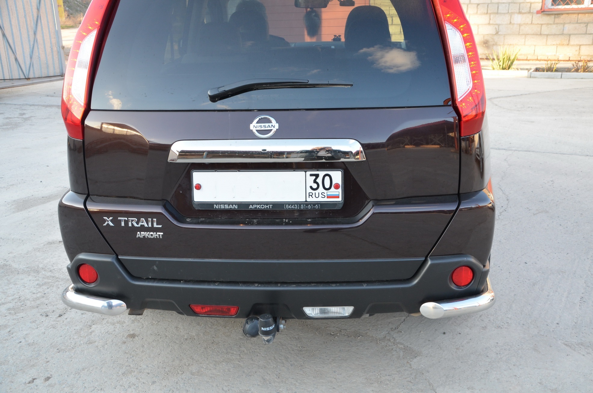 Защита заднего бампера угловая d60 мм для Nissan X-Trail II Рестайлинг