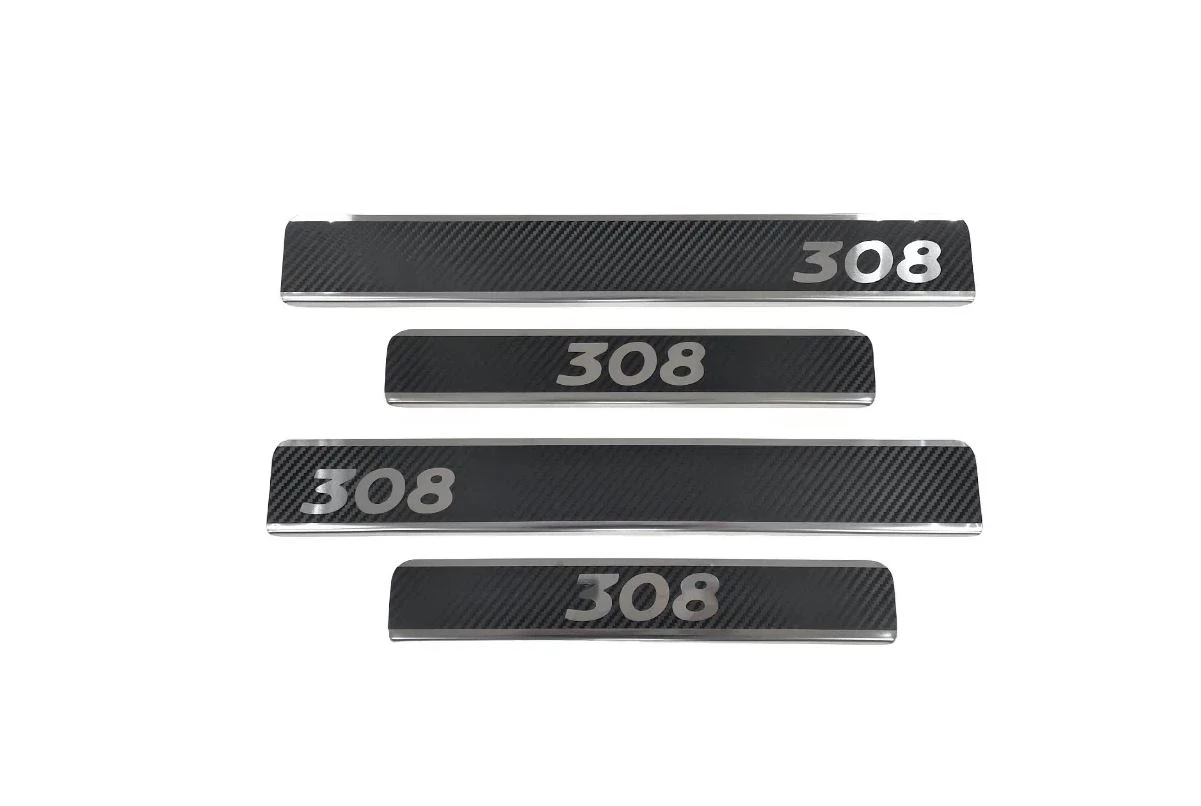 Накладки на пороги нержавеющая сталь под карбон 4шт. для Peugeot 308 I