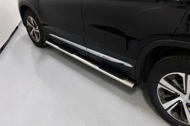 Пороги овальные с накладкой 120х60 мм для Changan CS75 I Рестайлинг