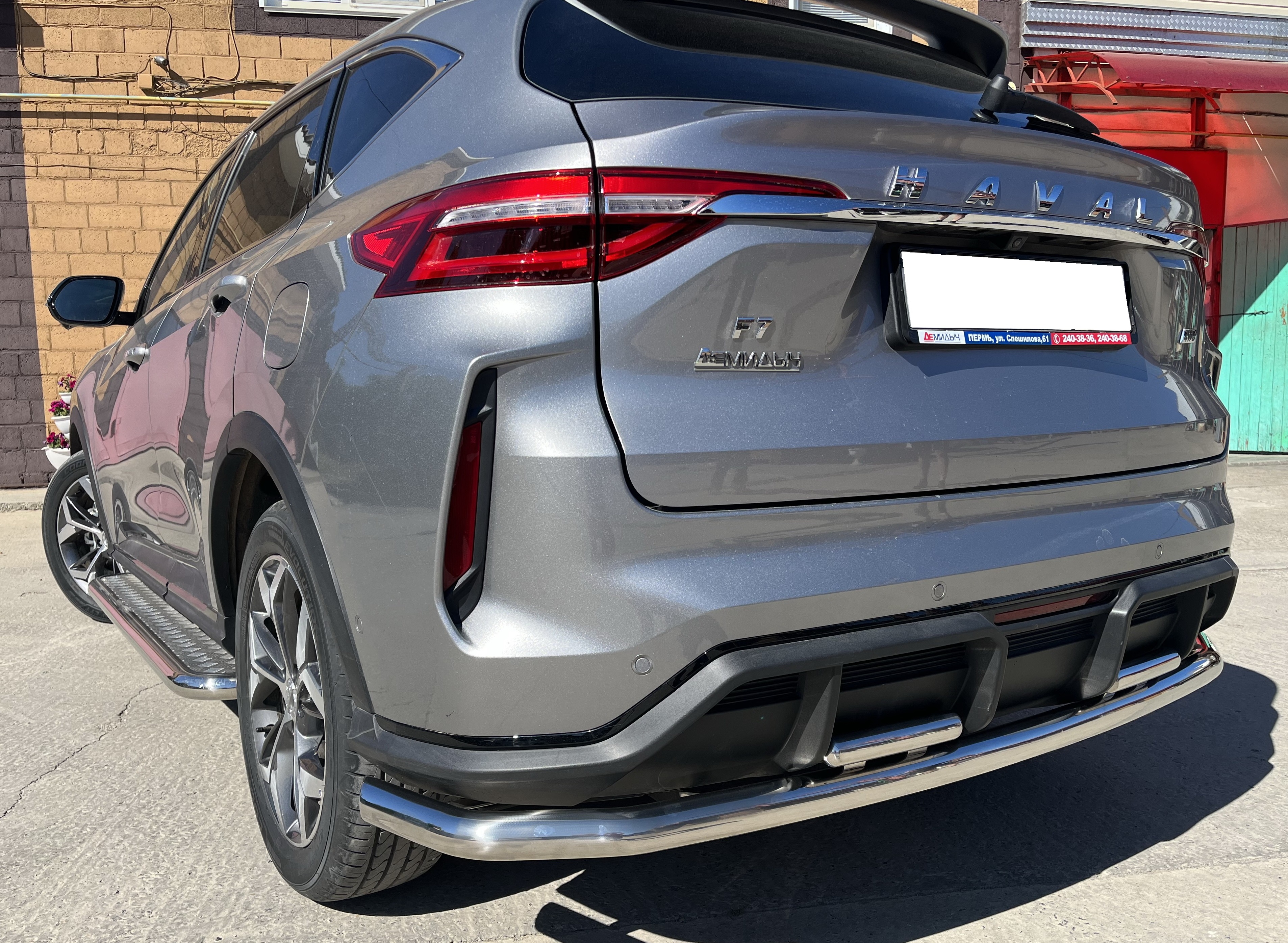 Защита заднего бампера угловая большая двойная d60/42 мм для Haval F7 I Рестайлинг