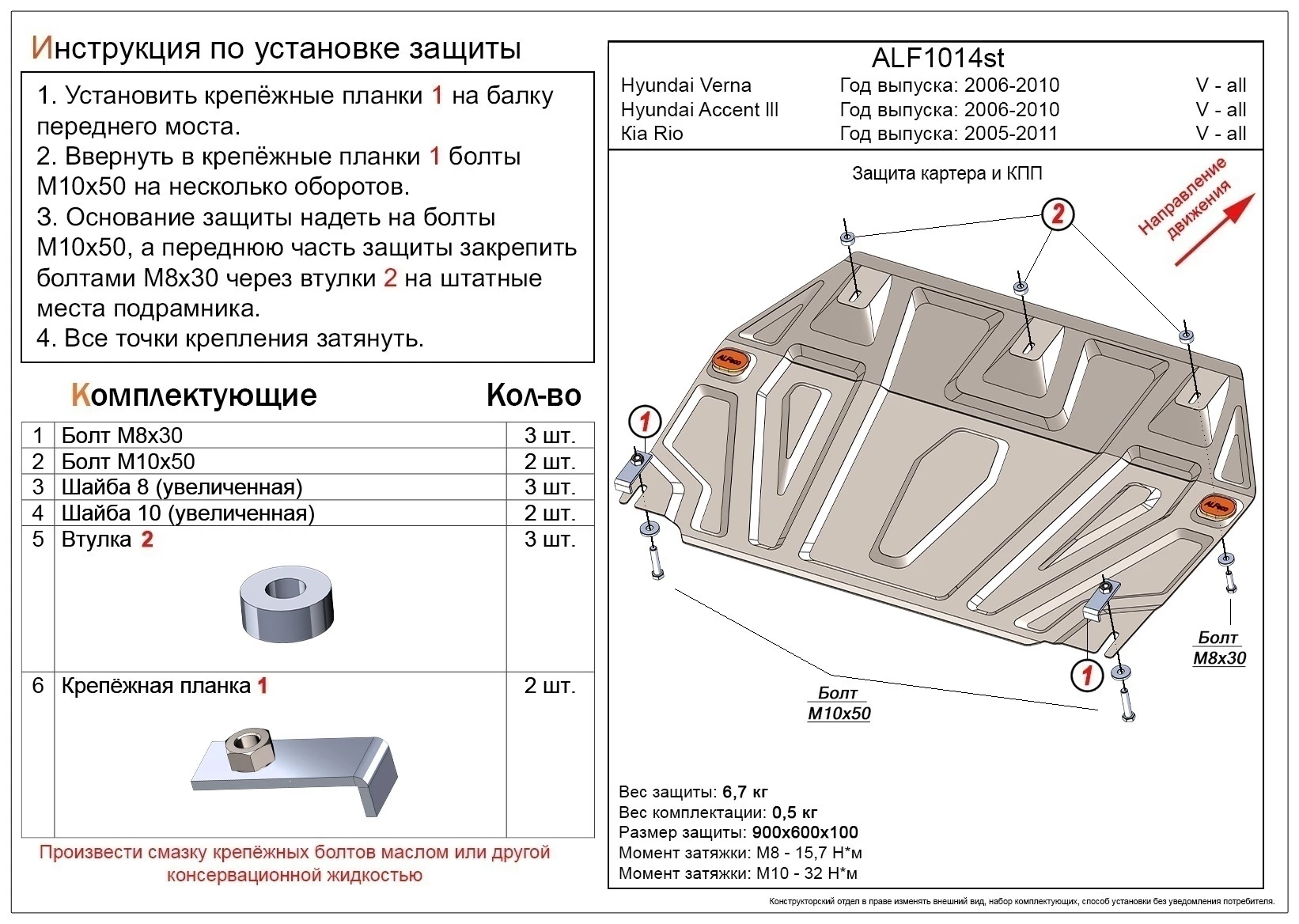 Защита картера и КПП для Kia Rio II