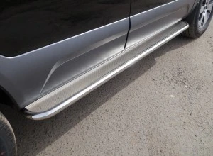 Пороги с площадкой (нерж. лист) 42,4 мм для Kia Mohave I Рестайлинг 2 Серый ТСС KIAMOH20-03