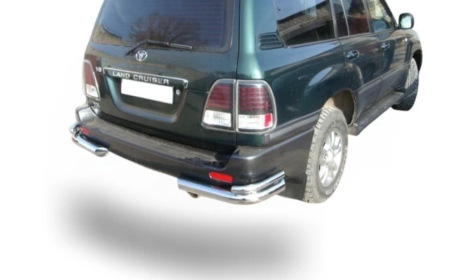 Защита заднего бампера угловая двойная d76/42 мм для Toyota Land Cruiser 100 Series Рестайлинг 1  Юко TLC100.98.20