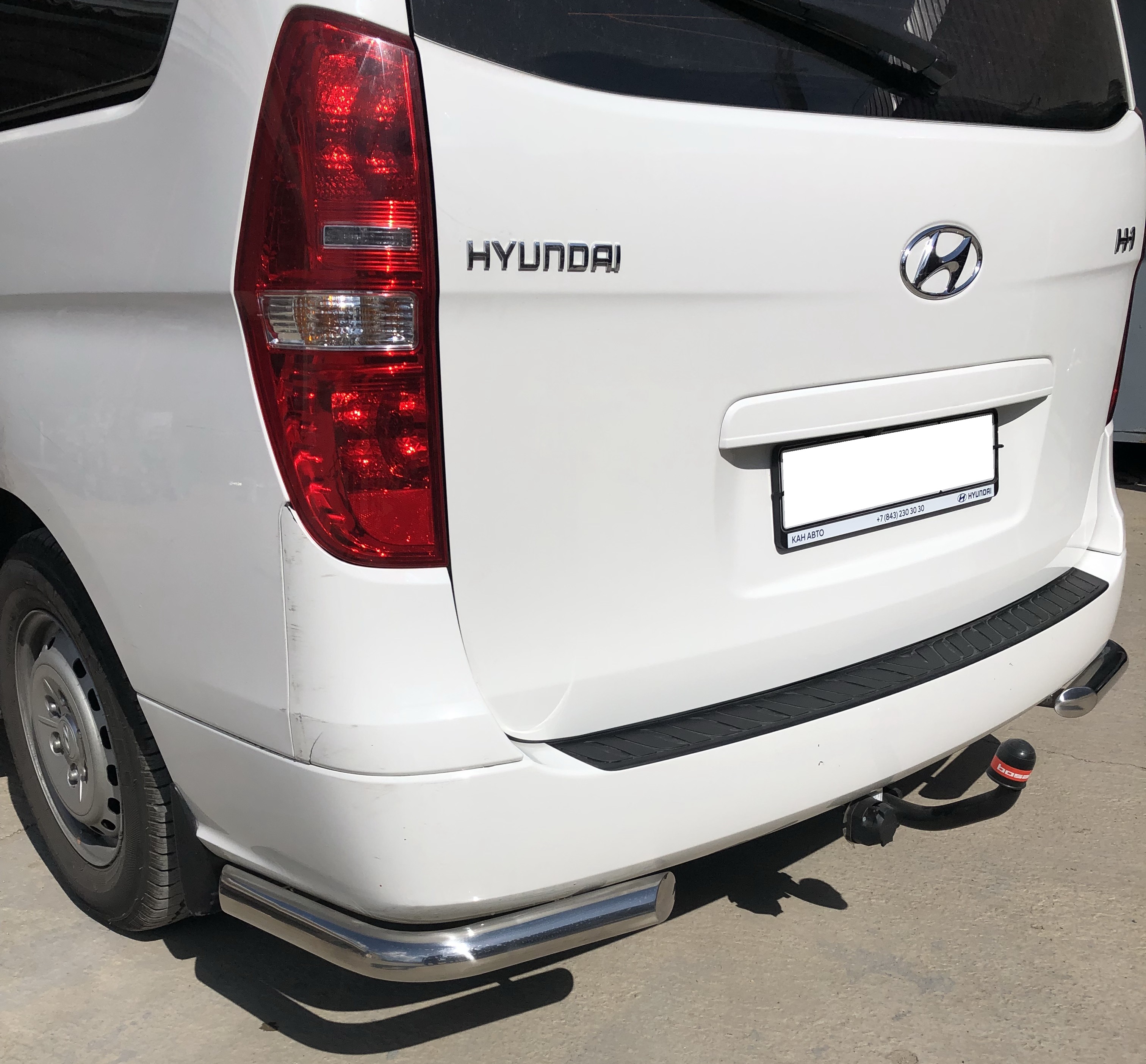 Защита заднего бампера угловая d60 мм для Hyundai Grand Starex I Рестайлинг 2