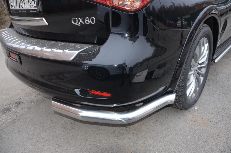 Защита заднего бампера угловая d76 мм для Infiniti QX80 I Рестайлинг  Юко IQX.17.18