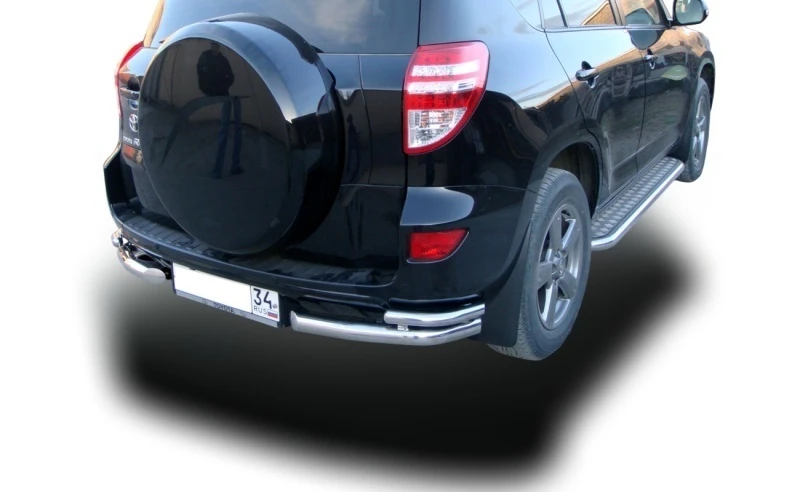 Защита заднего бампера угловая двойная d60/42 мм для Toyota RAV4 III (XA30) Рестайлинг  Юко TRAV.10.20