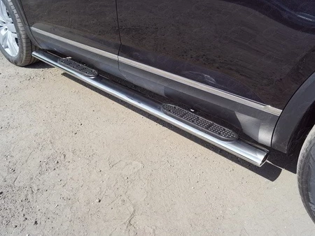 Пороги овальные с накладкой 120х60 мм для Volkswagen Teramont I