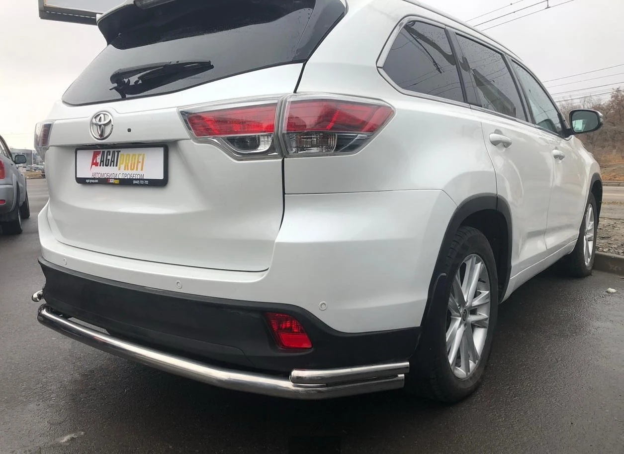 Защита заднего бампера угловая большая двойная d60/42 мм для Toyota Highlander III (U50) Рестайлинг  Юко THL.17.21