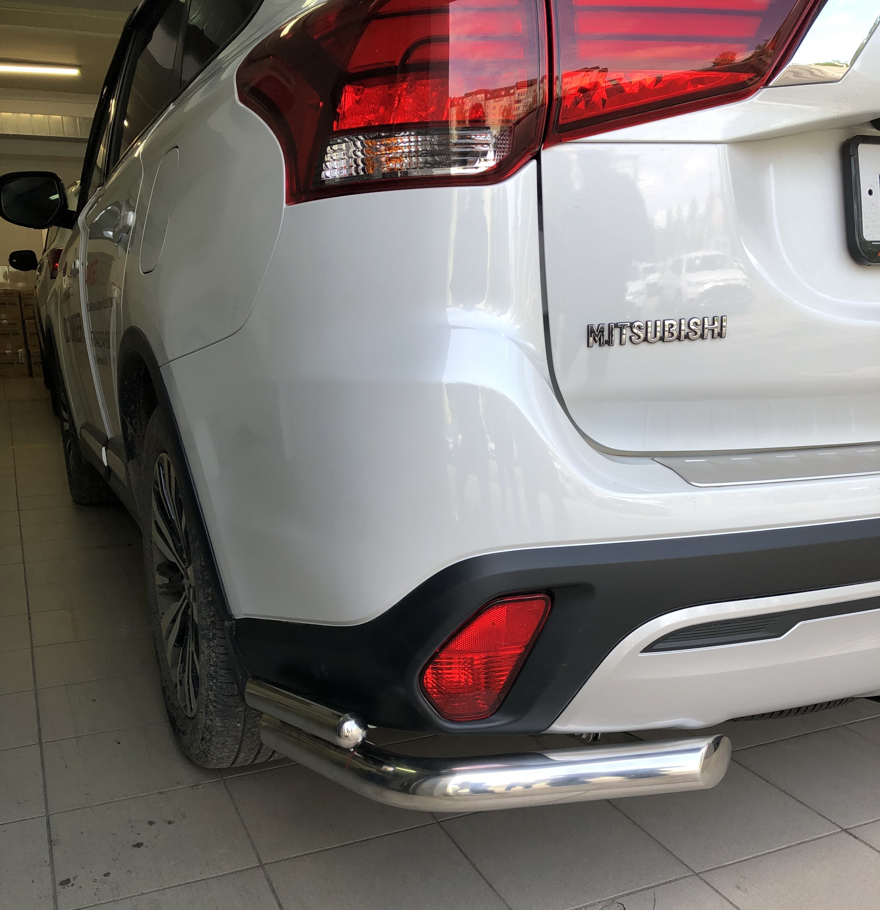 Защита заднего бампера двойная угловая d60/42 мм для Mitsubishi Outlander III Рестайлинг 3