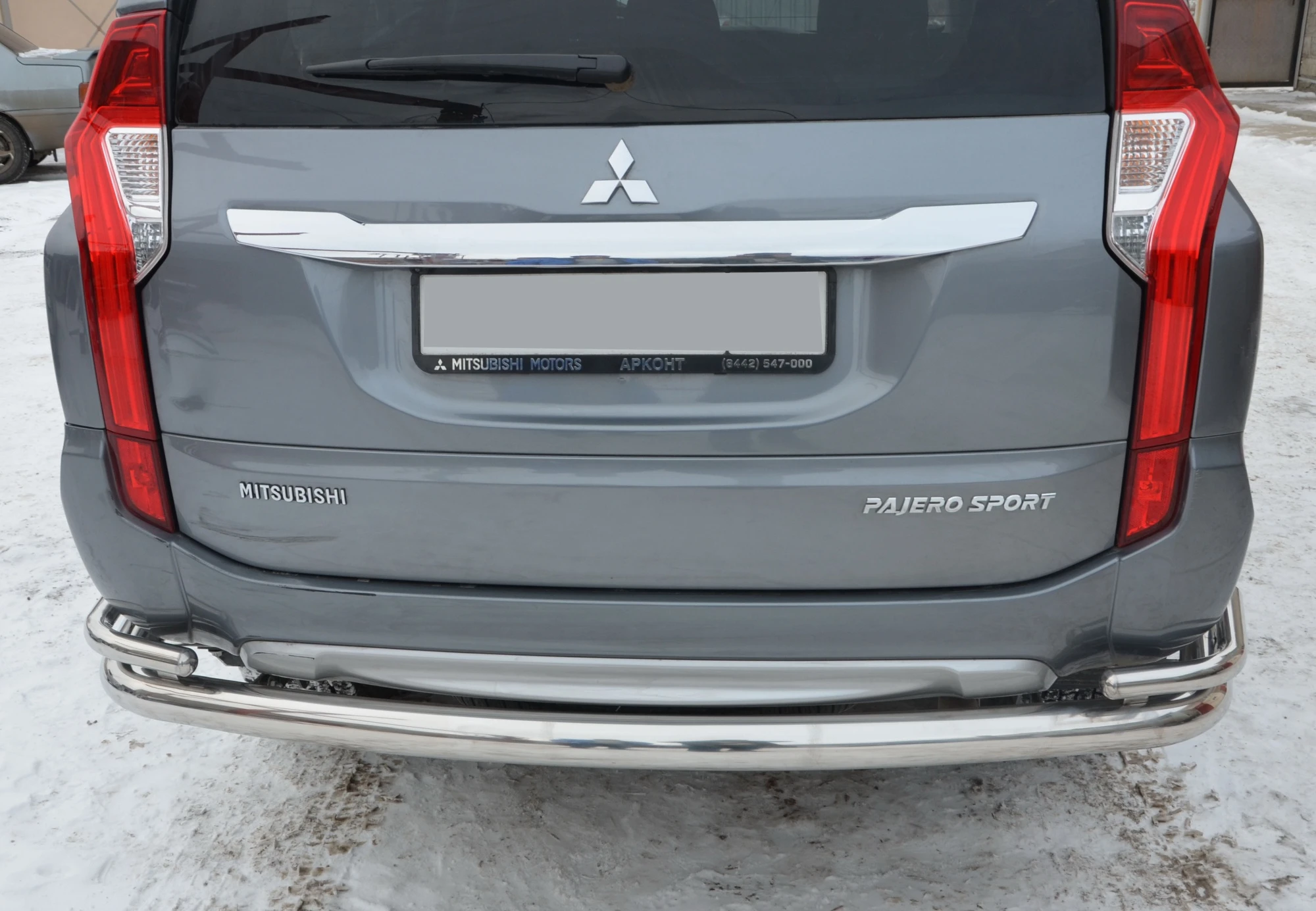 Защита заднего бампера угловая двойная большая d76/42 мм для Mitsubishi Pajero Sport III  Юко MSPS.17.21