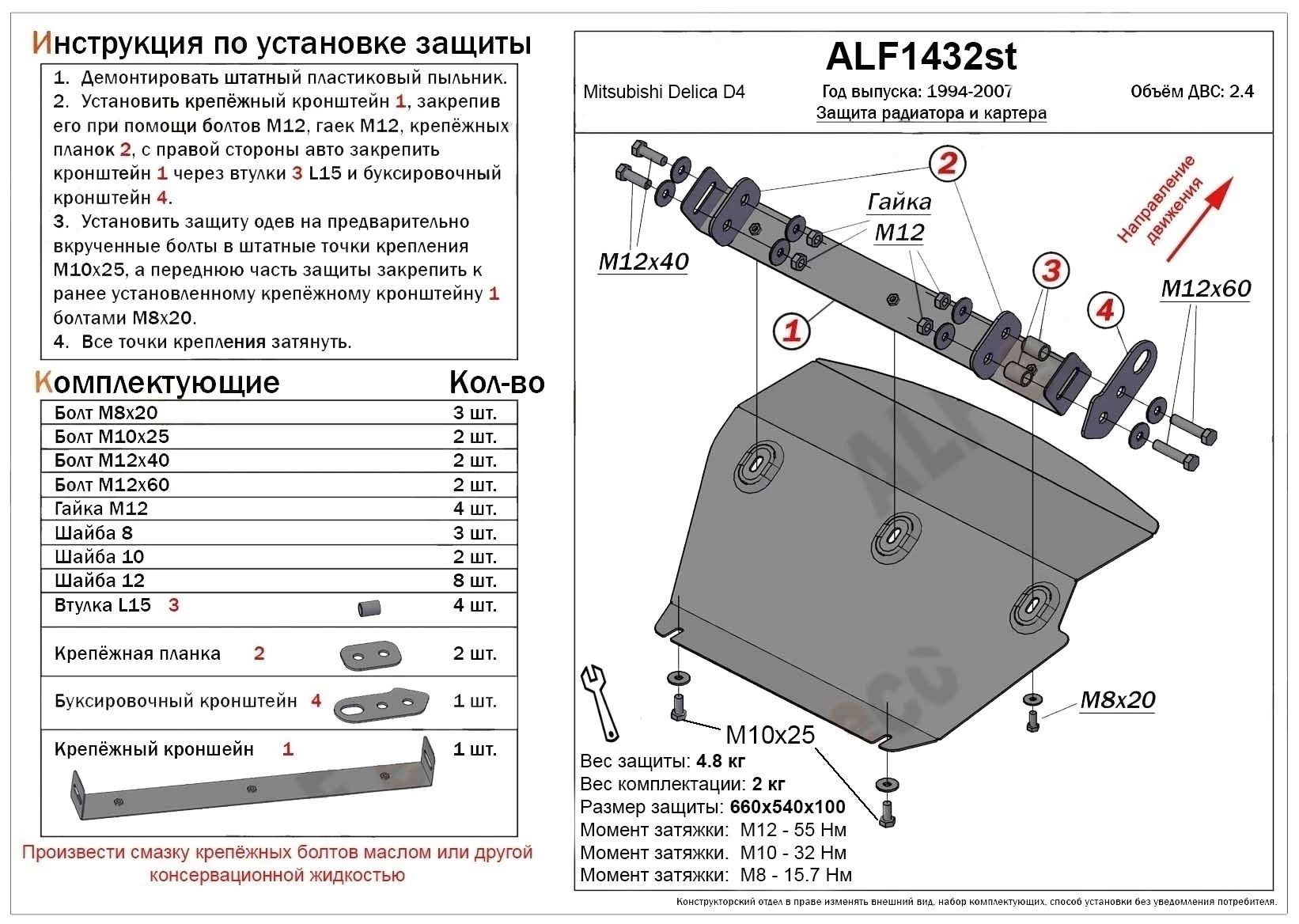 Защита радиатора и картера для Mitsubishi Delica IV