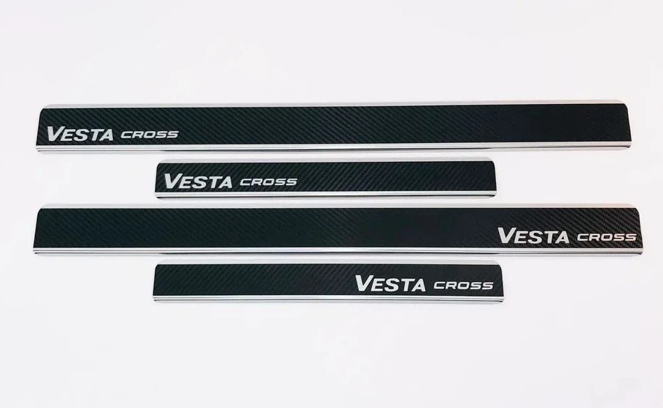 Накладки на пороги нержавеющая сталь под карбон 4шт. для LADA (ВАЗ) Vesta I Рестайлинг