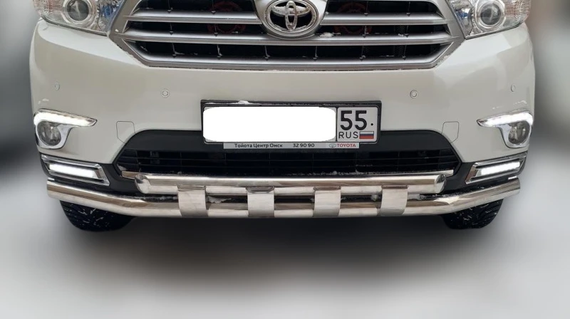 Защита переднего бампера с перемычками d60/60 мм для Toyota Highlander II (U40) Рестайлинг  Юко THL.10.75