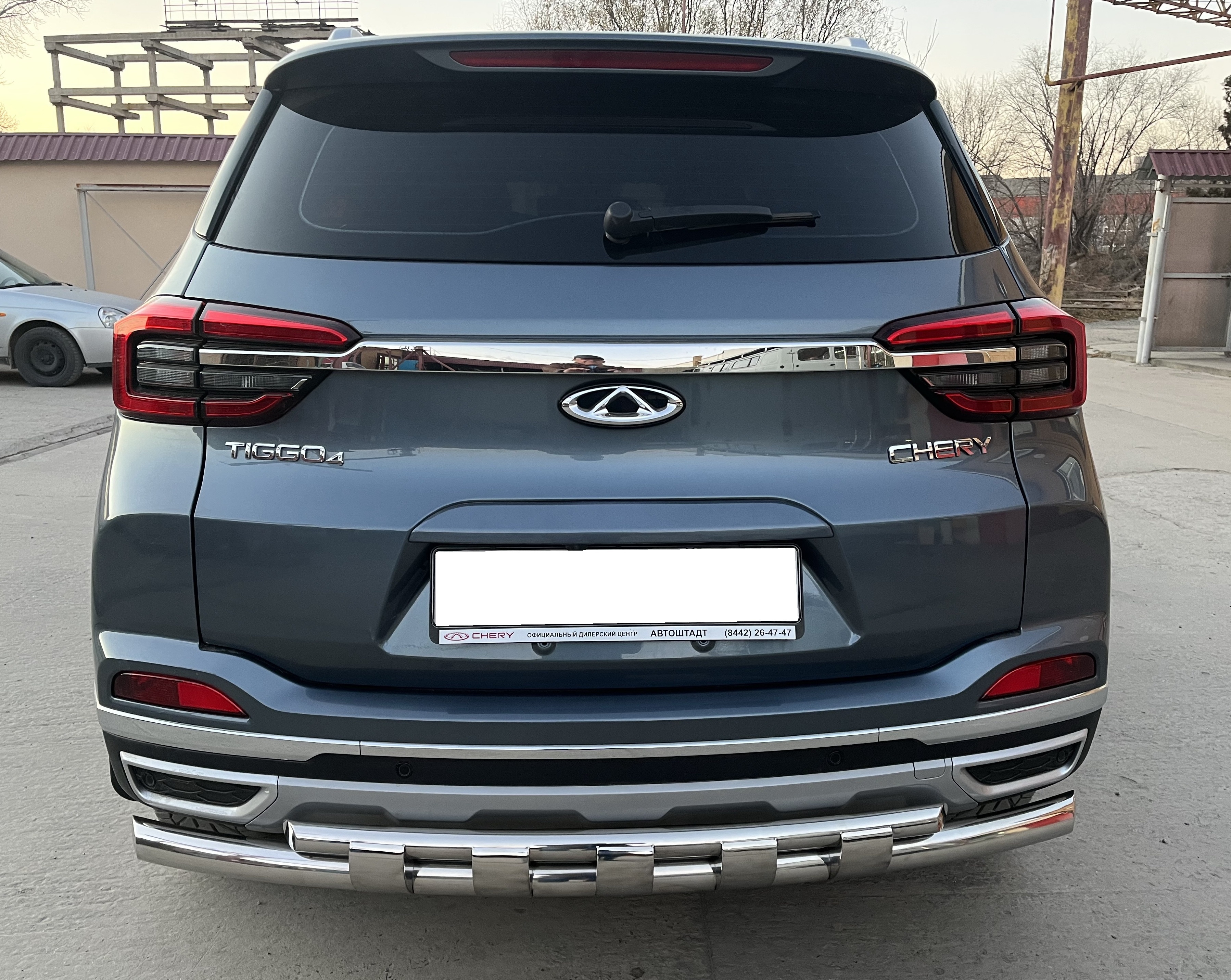 Защита заднего бампера двойная с перемычками d60/42 мм для CHERY Tiggo 4 Pro I Рестайлинг