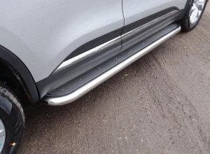 Пороги с площадкой (нерж. лист) 60,3 мм для Renault Koleos II Рестайлинг (рынок Европы) Серый ТСС RENKOL17-24
