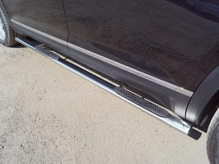 Пороги овальные с накладкой 75х42 мм для Volkswagen Teramont I