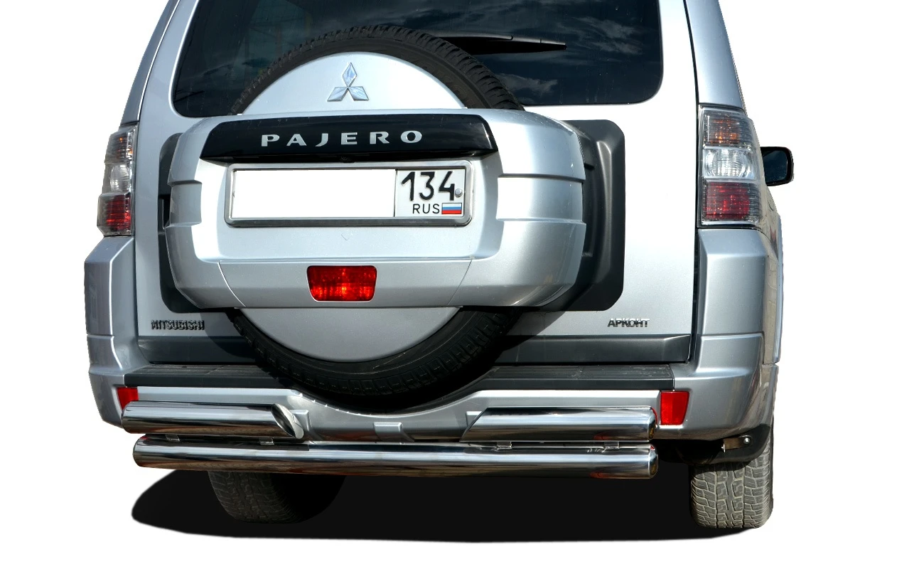 Защита заднего бампера двойная d76/76 мм для Mitsubishi Pajero IV Рестайлинг 1  Юко MSP4.06.28