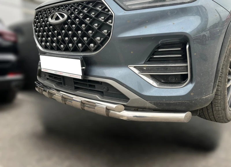 Защита переднего бампера двойная с перемычками d60/42 мм для Chery Tiggo 8 Pro  Юко CTGP.8.21.75